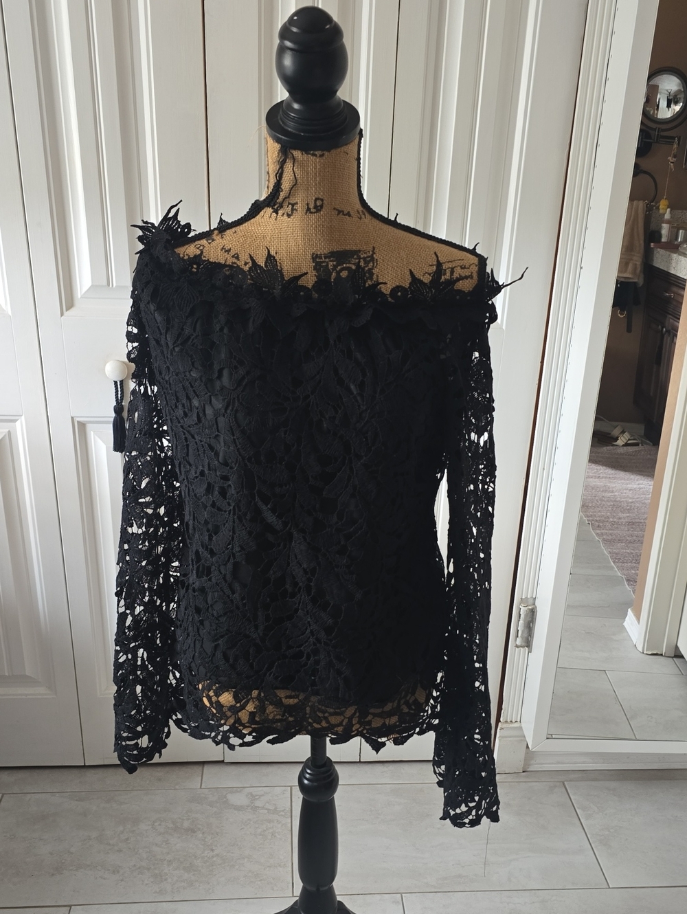 Black Off-Shoulder Lace Crochet Blouse for Women